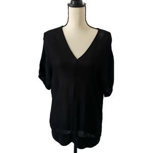 BCBG Black Sheer Blouse V-neck XS
